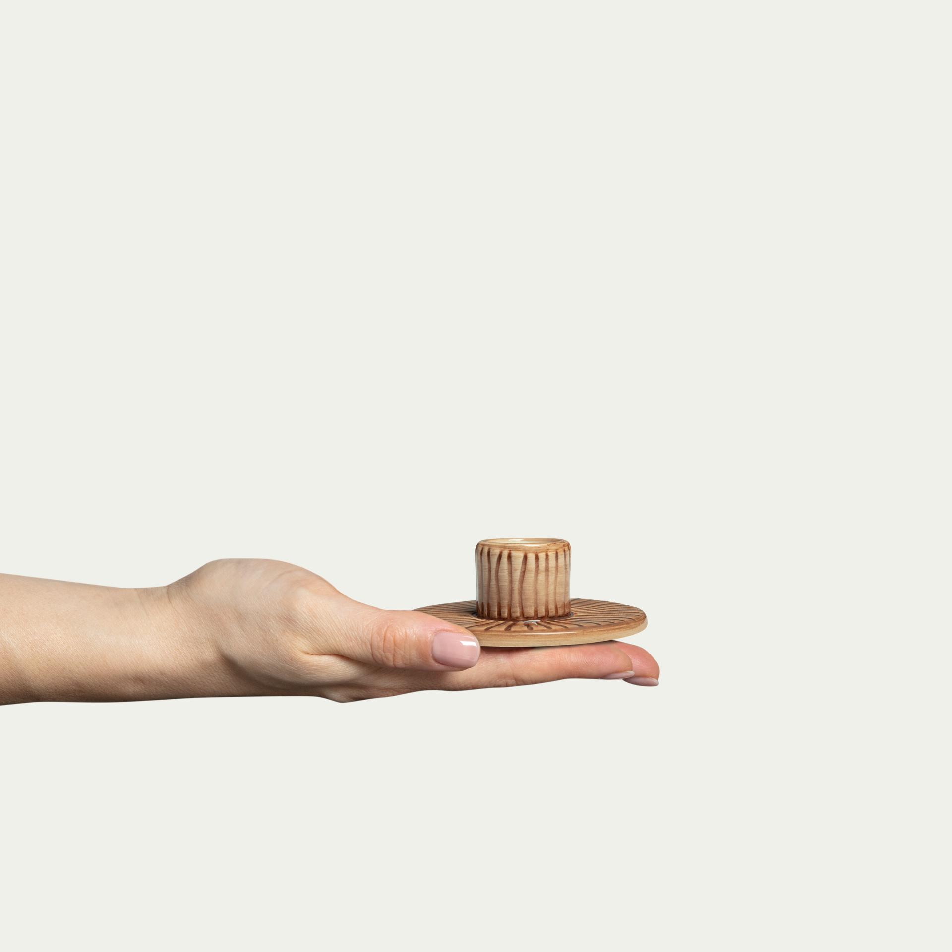 Stripes Ljusstake 8 cm cinnamon