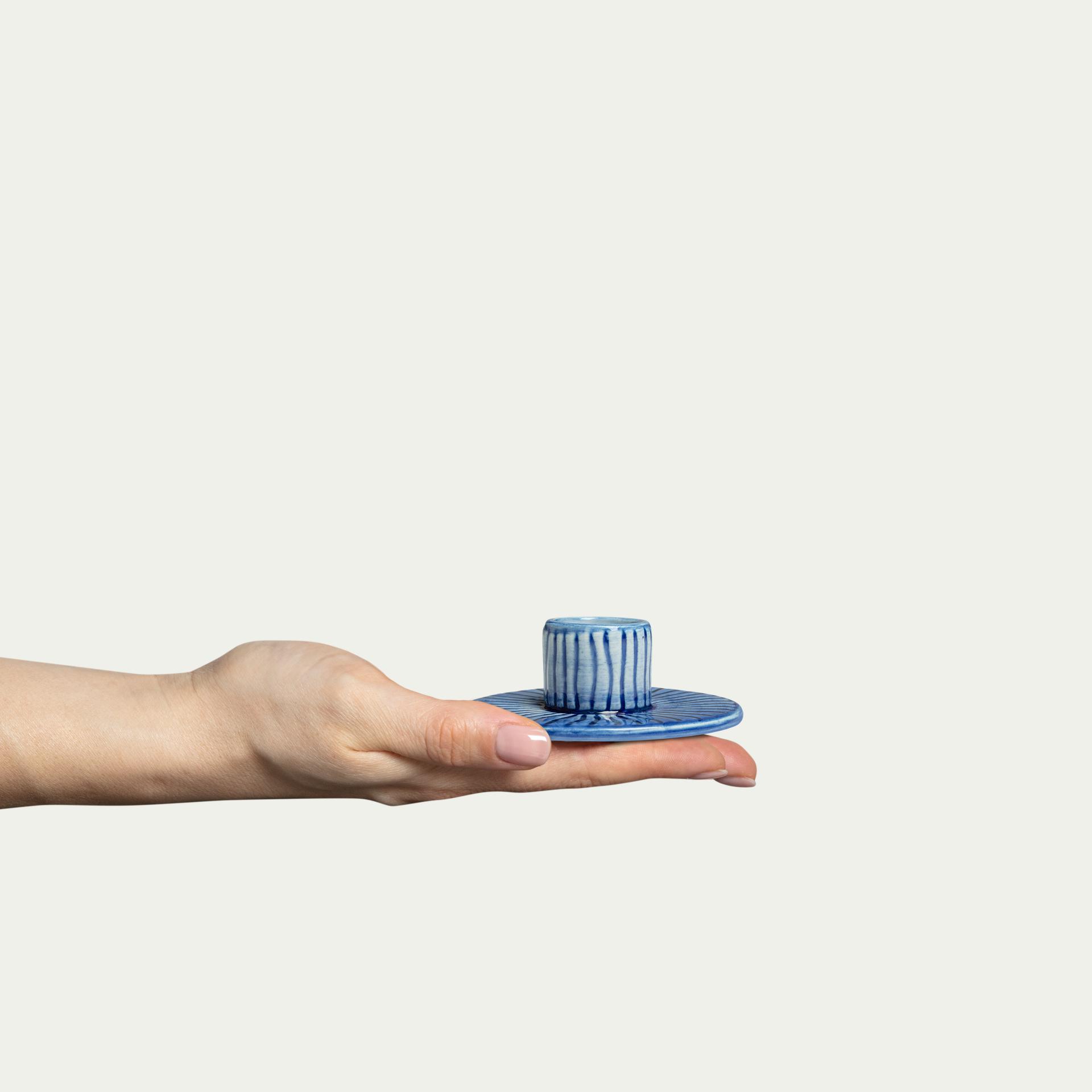 Stripes Ljusstake 8 cm ocean