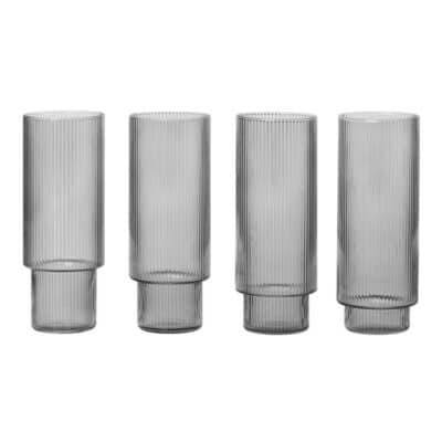Ripple long drink glasses 4-Pack smoked grey