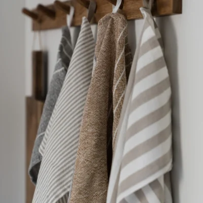 Kökshandduk 47×70 cm Beige/Vit Bred Rand