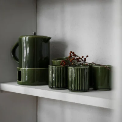 Glöggkanna med värmare grön glaserad