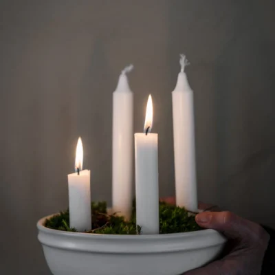 Ljusskål 4 ljus glaserad naturvit