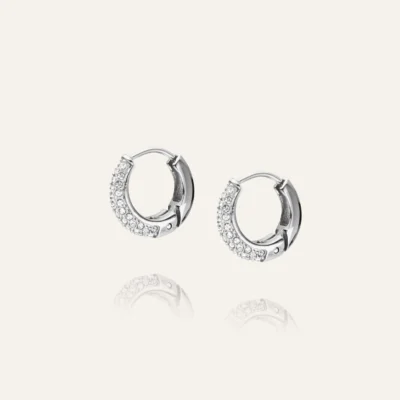 Pavé Precious Small Hoops Silver